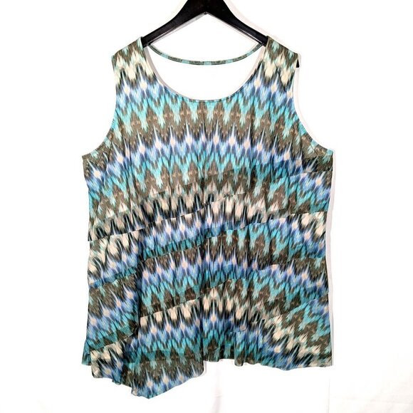 Catherines Plus Size 3X Mesh Tank Layered Asymmetrical Ikat Coastal Top Blouse - Picture 1 of 8